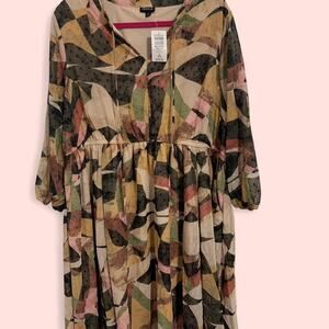 Torrid Multicolored Boho Vibes Midi Dress with Quarter Sleeves Size 2 NWT